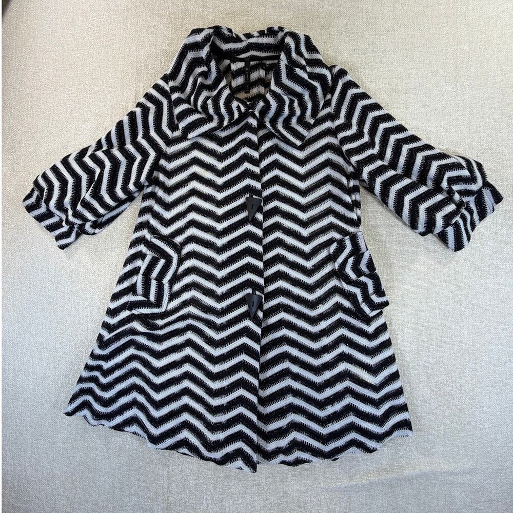 IC by Connie K Womens Small Black White Sheer Chevron Button Front Blazer Jacket